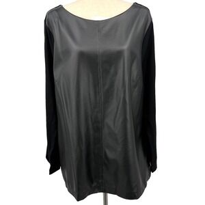 Chicos Womens Top XL NWT Black Faux Leather Front Office Career Minimalist Tunic